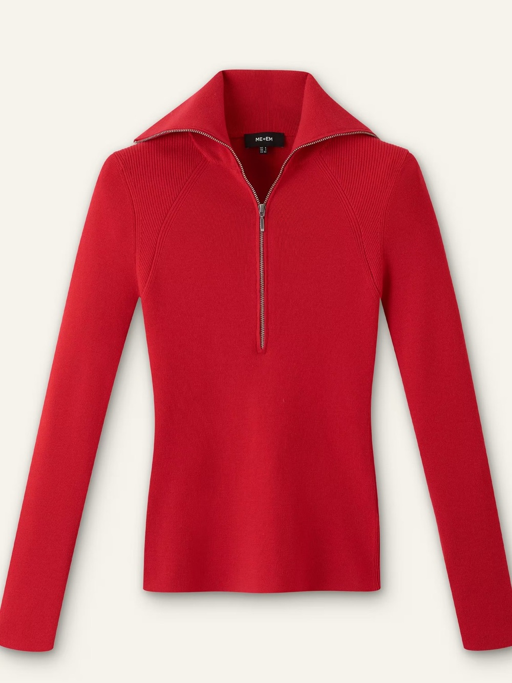 ME+EM Half Zip Sweater Stretch Merino in True Scarlet Red